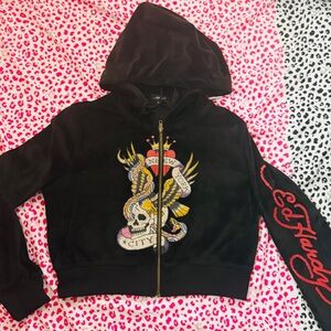 Ed Hardy Charcoal Hoodie with Logo Detail